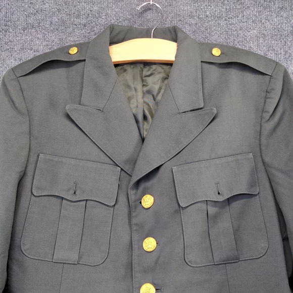 U.S. Army Men's Serge Green Dress Coat Size 42R Poly Wool Blend Military Uniform - Picture 9 of 13